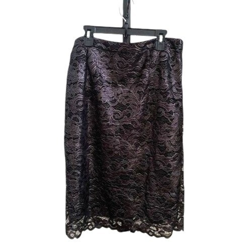 White House Black Market Black Coquette Whimsigoth Lace‎ Pencil Skirt Size 8